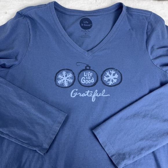 Life is Good Blue Long Sleeve T-Shirt Snowflake Grateful Crusher Tee Size Medium - Picture 4 of 10